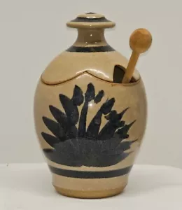 Art Pottery Signed By Artist Honeypot And Dipper With Unique Lid Beautiful - Picture 1 of 12