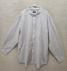 Basic Editions Men Shirt 4XLT Cream Plaid Cotton Blend Long Sleeve Buttton Down - Picture 1 of 17