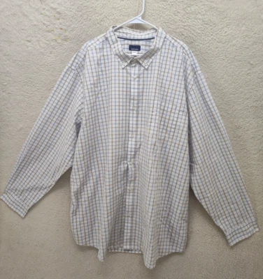 Basic Editions Men Shirt 4XLT Cream Plaid Cotton Blend Long Sleeve Buttton Down - Image 1 of 4