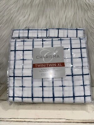Juego de sábanas Charisma TWIN TWIN XL 4 piezas Cape Cod azul marino blanco ropa de cama nuevo Foto 1 de 4