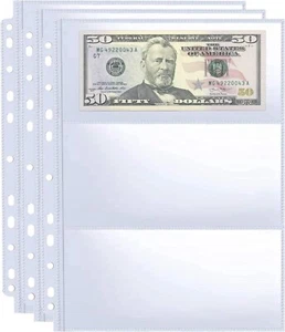 30 Fogli Pagine Monete 3 Tasche Proteggi Carta Soldi per 3 Raccoglitori ad Anelli - Foto 1 di 4