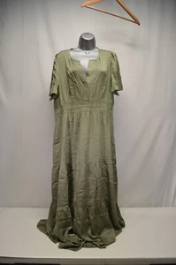 NWT Quince Washable Stretch Silk Tiered Maxi Moss Green Dress Size XL - Picture 1 of 5
