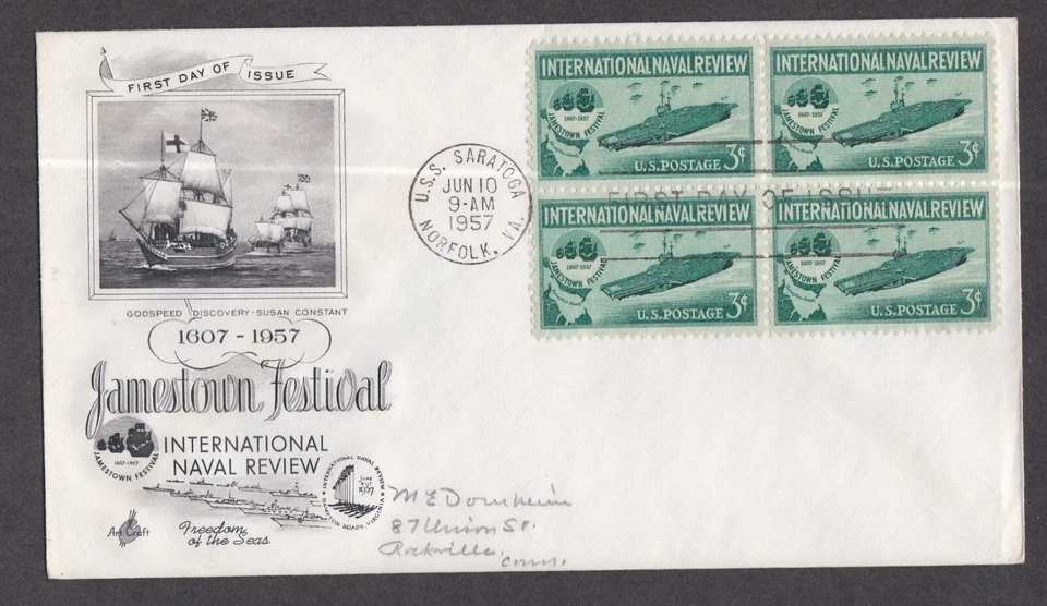 USA 1957 FIRST DAY COVER INTERNATIONAL NAVEL SHIP REVIEW BLOCK OF 4 + CACHET - Image 1 of 1