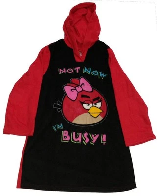 Angry Birds Pajama Red Black Hooded Sleep Top Size 10 Hoodie PJ Sleep Shirt VTG - Image 1 of 3