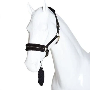 Collar acolchado para caballo Nylon Piel Vellón Ajustable Diamante Halter con Cuerda de Plomo - Imagen 1 de 17