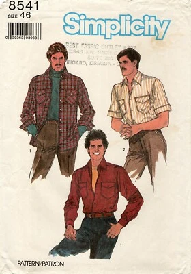 Simplicity 8541 Top-Stitched Shirt w Decorative Snaps, Yoke, Collar Sz 46 UNCUT - Image 1 of 4