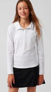 New W Tags - Athleta Girl School Day Long Sleeve Polo - White - Size M/8-10 - Picture 1 of 4