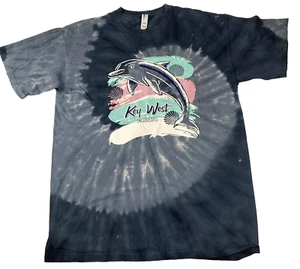 Dolphins Key West T-Shirt Adult L Blue Tye Dyed Heavy Cotton Travel Tourist - Picture 1 of 7