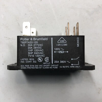 Relé de alimentación TE CONNECTIVITY/POTTER & BRUMFIELD T92P7A22-120, DPST-NO, 120VAC,... Foto 1 de 3