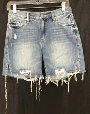 习惯短裤蓝色牛仔布 14.5 长度上升 9.5 英寸破损褪色弦尺寸 24 — 第 1/4 张图片