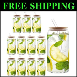 20oz Eco-Friendly Borosilicate Glass Cups Set - Bamboo Lids & 2 Straws Included - Picture 1 of 9