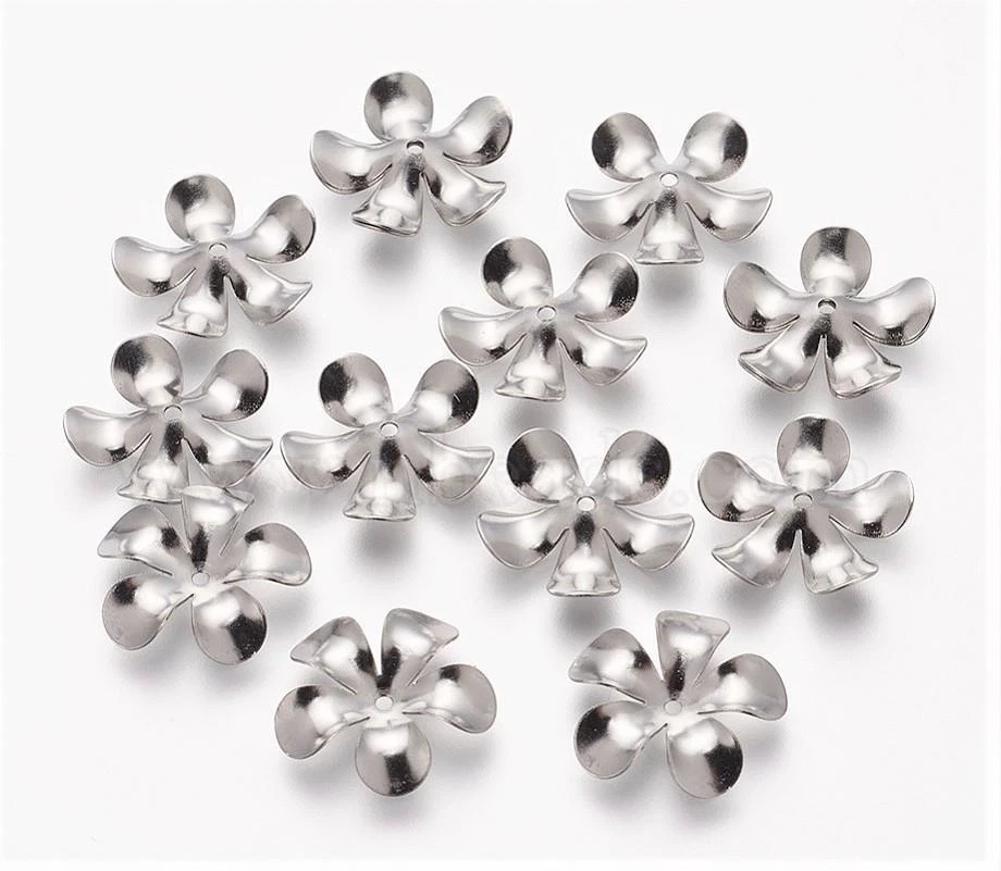 Tapas de cuentas de acero inoxidable con flores de cinco pétalos de 25, 6x6,5x1,5 mm - Compra 3 ahorra $5 Foto 1 de 1