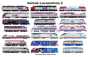 Locomotoras Amtrak #2 11""x17"" mantel laminado ferrocarril Andy Fletcher - Imagen 1 de 1