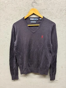 Polo Ralph Lauren Suéter Para Hombre Pequeño Negro Cuello en V Algodón Seda Cachemira Rojo Logo - Imagen 1 de 6