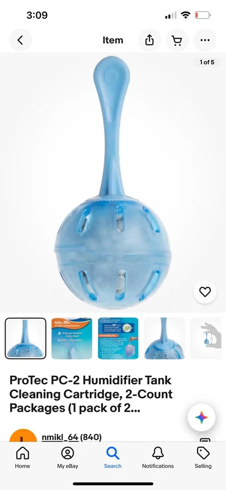 3 Protec HUMIDIFIER CLEANING BALL Cartridges Model PC1V1 Replacement Cartridge - Image 1 of 4