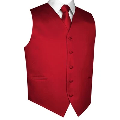 Men's Scarlet Formal Tuxedo Vest, Tie & Hankie Set Wedding, Prom, Homecoming - Image 1 of 3