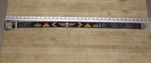 Vtg. BILLY BELTS Calif Size 28 Black Leather Western Belt Beaded Woman’s - Picture 1 of 9