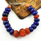345.00 Cts Natural 8" Long Carnelian & Lapis Lazuli Beads Bracelet Jk 33E149