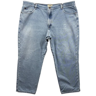 L.L.Bean Flannel Lined Jeans Mens 46x29 Blue Classic Fit Distressed Warm Denim - Image 1 of 4
