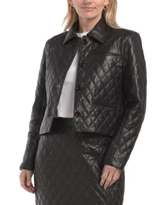 Bod & Christensen Real Leather Quilted Jacket Black skirt Set Sz 6 - Picture 1 of 4