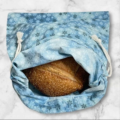 Рождественский синий и серебристый хлопковый льняной мешок для хранения хлеба закваски снежинки - Изображение 1 из 4