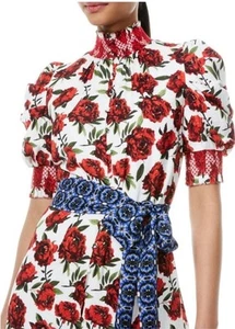 Alice + Olivia Delora Mock Neck Dress Size 6 Women’s Fitted Floral Print White - Picture 1 of 9