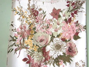 VINTAGE 1950'S WAVERLY BONDED PINK & BROWN FLORAL FABRIC / 2 1/3 YARDS - Picture 1 of 8
