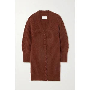 Neu mit Etikett Joslin Moira Wolle Alpaka Hanf V-Ausschnitt Longline Grobstrickjacke braun US 8 - Bild 1 von 11