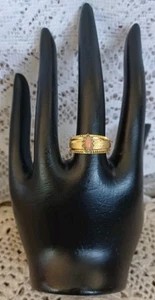 VTG 14KT GE ESPO RING SIZE 7 TEXTURED GOLD TONE CORAL GEMSTONE W/10 RHINESTONES - Picture 1 of 11