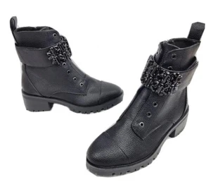 Karl Lagerfeld Paris Women Booties Payson Combat Black Boot Embellished Size 7.5 - Picture 1 of 12
