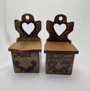 Keramik Zucker Mehl SET Dosen WAND Salzglasur Vintage Holz Deckel Wandbehälter - Bild 1 von 12