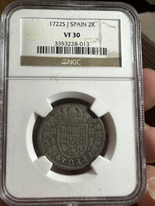 1722 SJ SPAIN 2 REALES NGC VF30 ORIGINAL - Picture 1 of 3