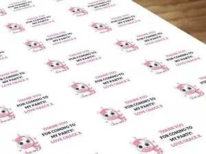 Personalised Kids Birthday Party Stickers Sweet Bag Stickers Baby Unicorn Design - Picture 1 of 7