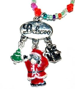 16" BEADED CHRISTMAS SANTA BELIEVE BEADED NECKLACE #8 USA MADE Shipped USA fast - Picture 1 of 4