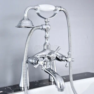 Chrome Brass Clawfoot Bath Tub Faucet w/ Hand Spray Shower Mixer Tap Deck Mount - Picture 1 of 10