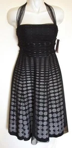 XOXO Dress A-Line Cocktail Prom Formal Black White Oval Dot Halter 1950s Jr 5 - Picture 1 of 9