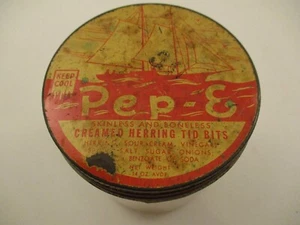 Vintage Advertising Pepe Creamed Herring Tid Bits Food Glass Jar Metal Lid - Picture 1 of 4
