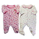 Carter?S Baby Girl 0-3 Fleece Cotton Footed Pajama Sleepers Lot Of 3 Zip Up Pjs