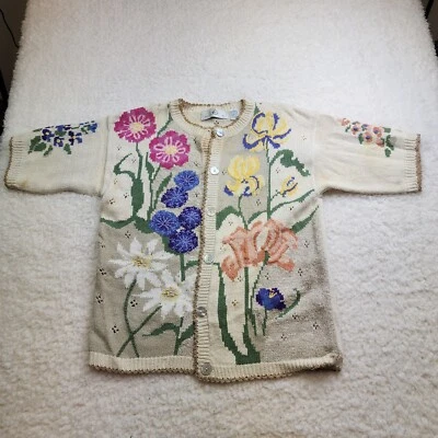 Vintage Design Options Sweater Jumper Sm Floral Colorful Chunky Knit Granny Core - Image 1 of 4