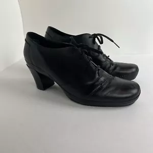 Clark’s Black Leather Oxford Shoe Women’s Sz 7.5 M Lace up 2.5” Heel Active Air - Picture 1 of 13