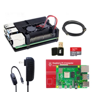 Raspberry Pi 4 (2GB/4GB/8GB) Kit - Aluminum Case, USB-C PSU, 32GB SD Card, HDMI - Picture 1 of 9