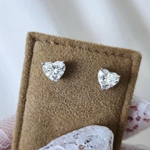 2Cttw Heart Cut Moissanite Diamond 14k Gold Plated 925 Solitaire Stud Earrings - Picture 1 of 2