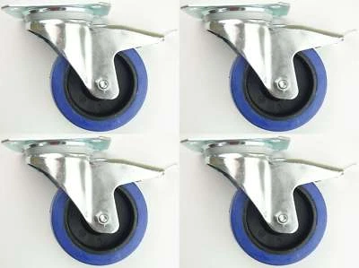 4x 100 mm SL Möbelrollen m. Bremse Rollen Möbel Transportrollen Lenkrollen Gummi - Bild 1 von 4