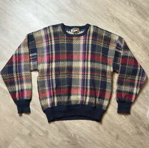 Vtg Boston Traders 100% Pure Wool Multicolored Knit Zig Zag Crewneck Sweater L - Picture 1 of 7