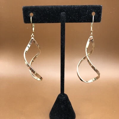 Avon Vtg Gold Tone Twisted Hoop Dangle Drop 2.5" Pierced Earrings Lever Back - Image 1 of 4