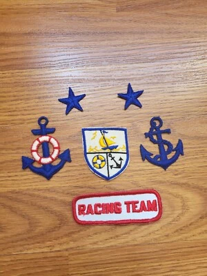 Lot of 6 Nautical/Boating/Sailing sew on patches - stars, anchors, sailboat - Image 1 of 3