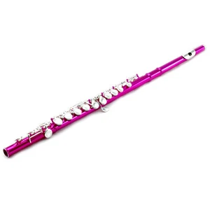 Metallische heiße rosa Flöte mit silbernen Schlüsseln. Band genehmigt. - Bild 1 von 5