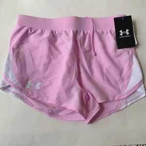 Under Armour Fly By athletic shorts NWT girls' M YMD pink white - Picture 1 of 9