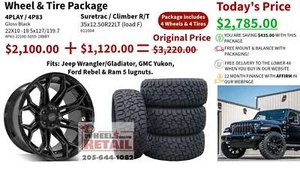 SET OF 4 WHEEL & TIRE PACKAGE | 4Play 4P83 22x10 -18 5x127/5x139.7 Gloss Black | - Picture 1 of 10