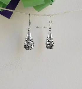 Genuine S990 silver(Thai Silver) hollow drop dangle earrings L32mm  - Bild 1 von 6